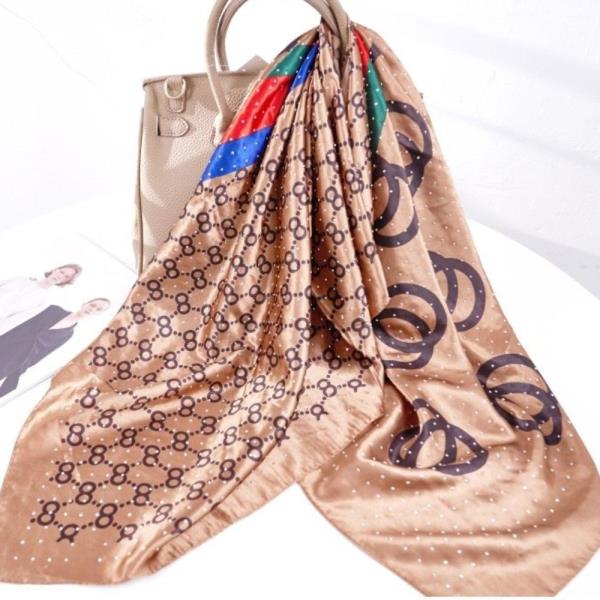 MONOGRAM CHAIN SQUARE SCARF WITH RHINESTONES