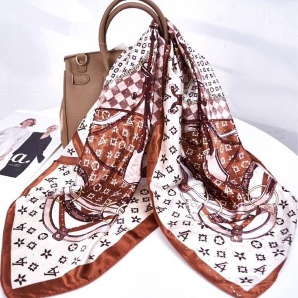 MONOGRAM CHAIN SQUARE SCARF WITH RHINESTONES