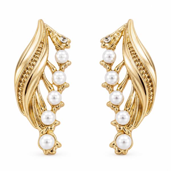 PEARL LEAF LINEAR DANGLE EARRING
