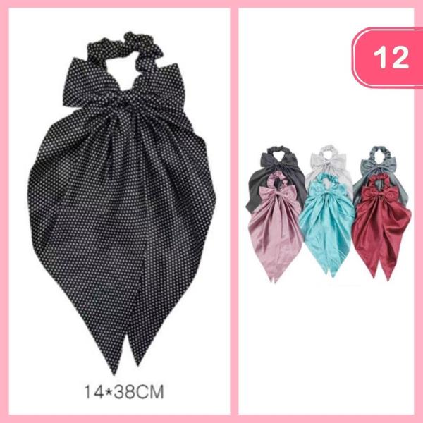 LONG TAIL POLKA DOT BOW HAIR SCRUNCHIE (12 UNITS)