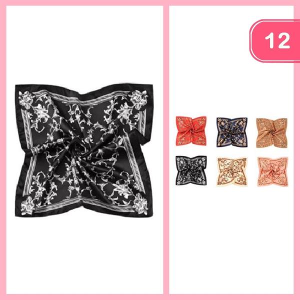FLOWER SQUARE SILK LIKE SCARF (12 UNITS)