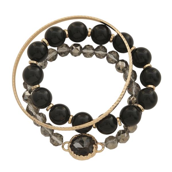 MIXED METAL BEAD STRETCH MULTI BRACELET SET