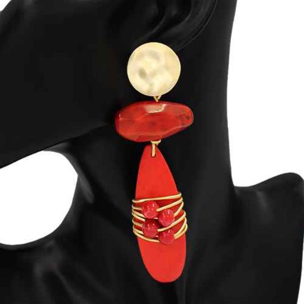 MARBLE RESIN METAL FRINGE CIRCLE DANGLE EARRING