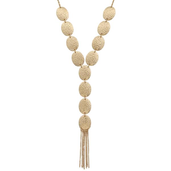 SDJ OVAL HAMMERED CHAIN FRINGE TASSEL NECKLACE