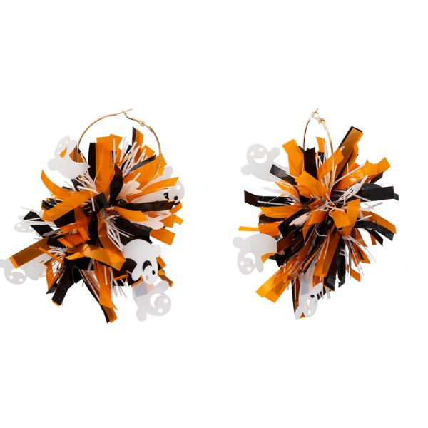 HALLOWEEN TINSEL POM POM HOOP EARRING