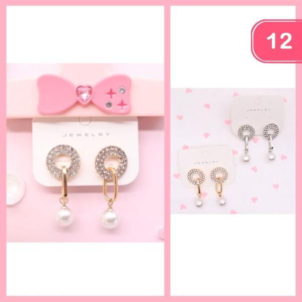 RHINESTONE ROUND DROP PEARL EARRING (12 UNITS)