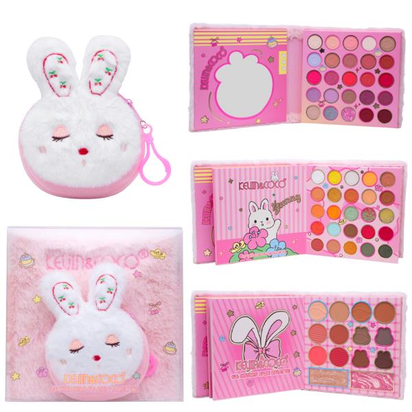 KEVIN AND COCO BUNNY 64 COLORS FACE PALETTE BOOKLET W KEYCHAIN COIN PURSE