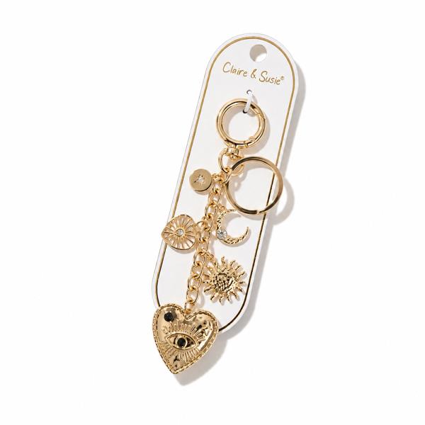 HEART EVIL EYE SUN MOON BAG CHARM KEYCHAIN