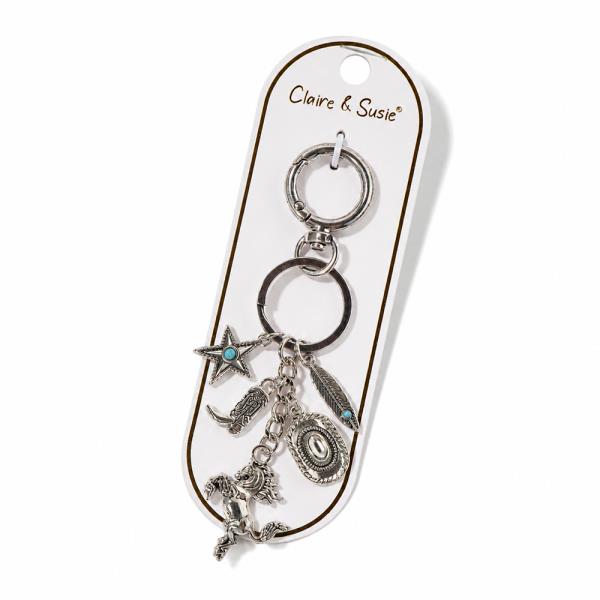 HORSE COWBOY HAT BOOT FEATHER CHARM KEYCHAIN