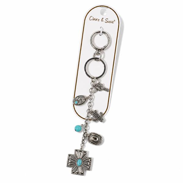 COW SKULL HORSE HEAD CACTUS CHARM KEYCHAIN