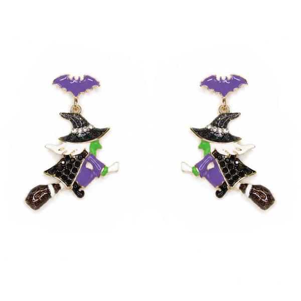 HALLOWEEN WITCH BROOM DANGLE EARRING