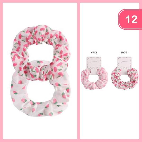 FLOWER STRAWBERRY HAIR SCRUNCHIE (12 UNITS)