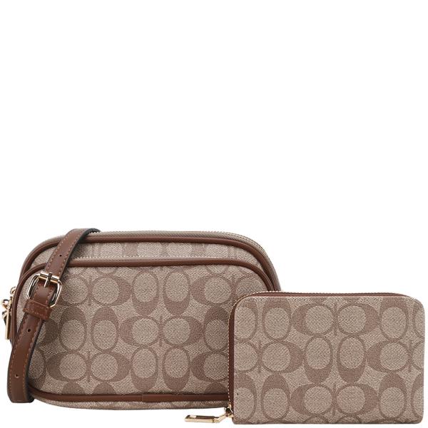 2IN1 OVAL TEXTURE ZIPPER CROSSBODY BAG W WALLET SET