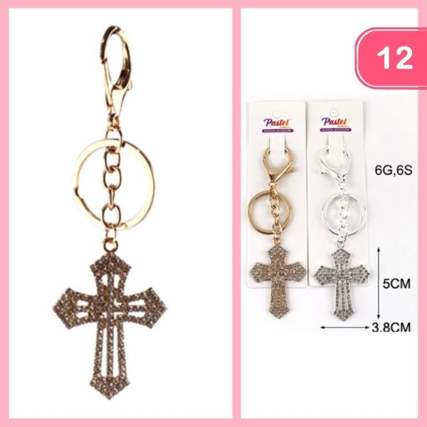 RHINESTONE CROSS KEYCHAIN (12 UNITS)