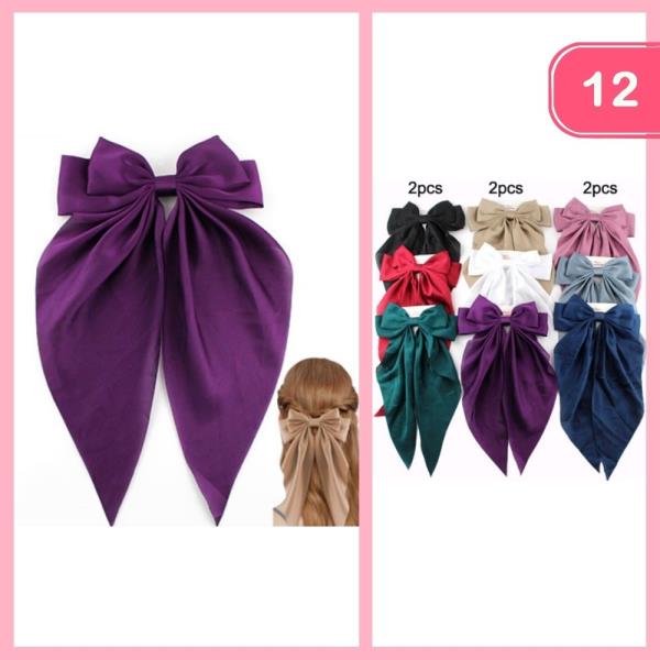 SILK LIKE LONG TAIL HAIR BOW (12 UNITS)
