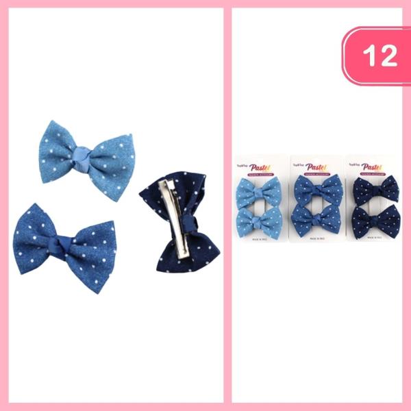 POLKA DOT DENIM STYLE HAIR BOW (12 UNITS)