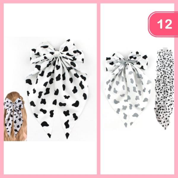 LONG TAIL COW PRINT HAIR BOW (12 UNITS)