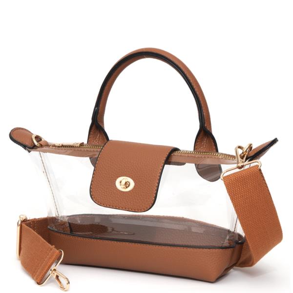 CLEAR DESIGN ZIPPER HANDLE SATCHEL BAG
