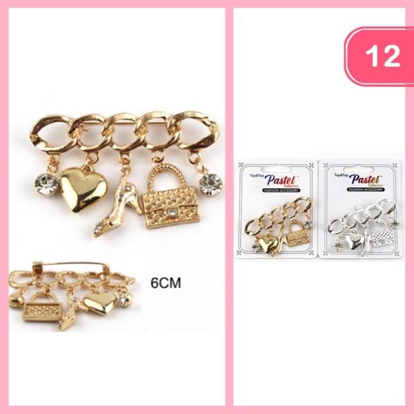 HEART HIGH HEEL AND HANDBAG  CHARM BROOCH (12 UNITS)