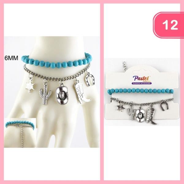 BEADED CHAIN CHARM STACKABLE BRACELET (12 UNITS)