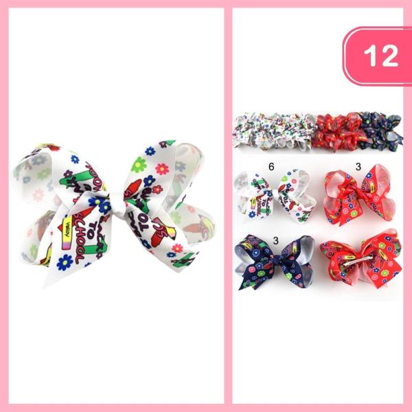 BACK TO SCHOOL RIBBON HAIR BOW (12 UNITS)