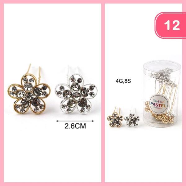 FLOWER RHINESTONE HAIR PIN (12 UNITS)