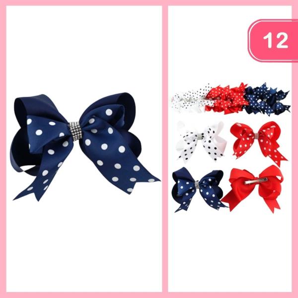 POLKA DOT RIBBON HAIR BOW (12 UNITS)