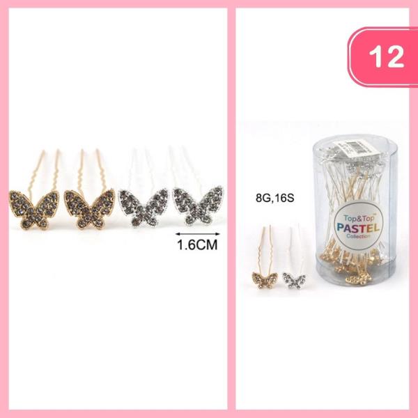 RHINESTONE BUTTERFLY HAIR PIN (12 UNITS)