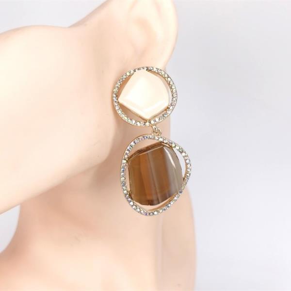 RHINESTONE STONE GEOMETRIC DANGLE EARRING