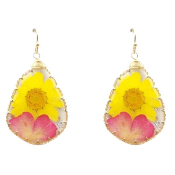 TEARDROP RESIN FLOWER DANGLE EARRING
