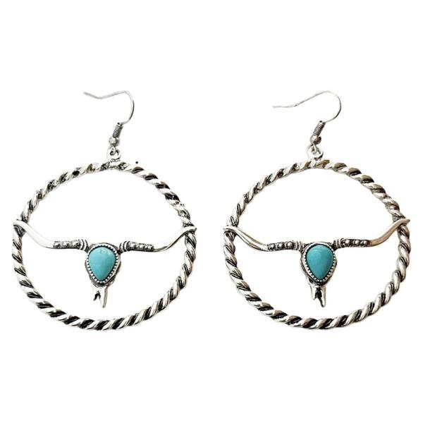 WESTERN TURQUOISE BULL HOOP EARRING