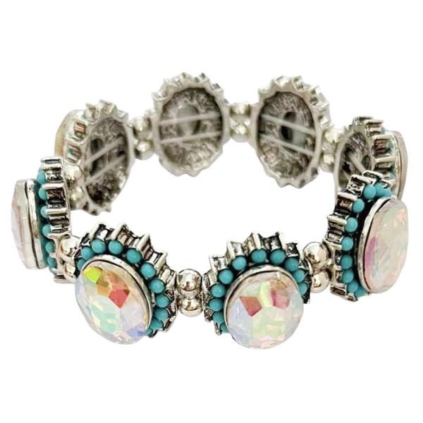WESTERN RHINESTONE TURQUOISE STRETCH BRACELET