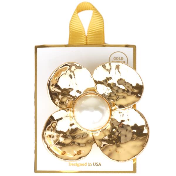 METAL PEARL FLOWER BROOCH PIN