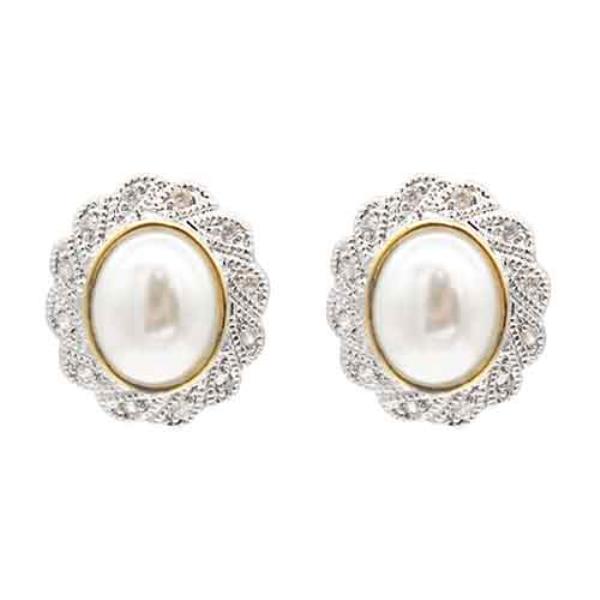 TWO TONE PLATED WITH PEARL EARRING