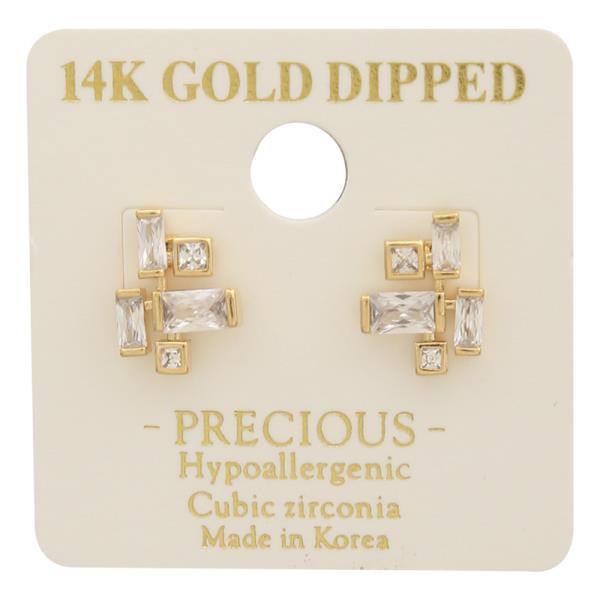 14K GOLD DIPPED CZ GEOMETRIC CUT DESIGN STUD EARRING