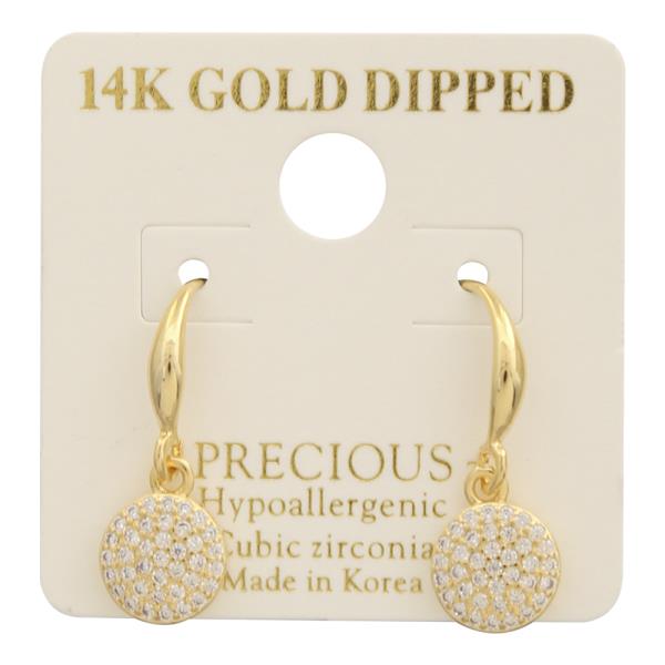 14K GOLD DIPPED CZ ROUND DANGLE EARRING