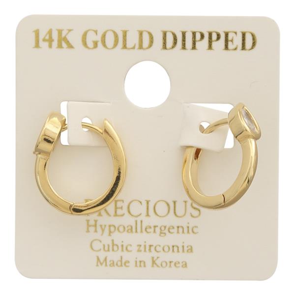 14K GOLD DIPPED CZ HUGGIE HOOP EARRING
