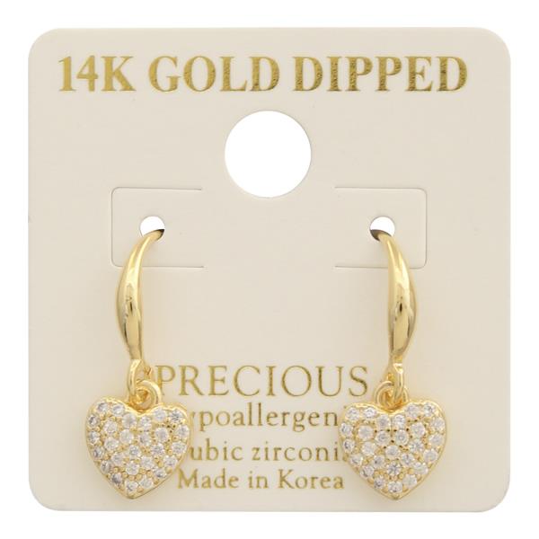 14K GOLD DIPPED CZ HEART DANGLE EARRING