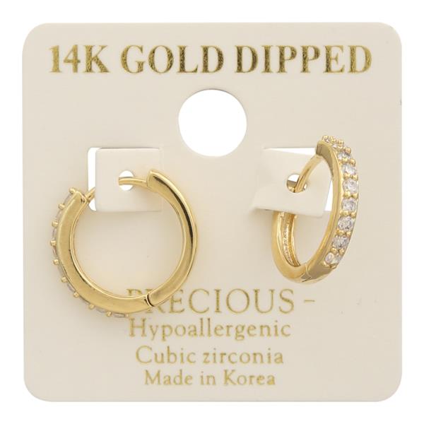 14K GOLD DIPPED CZ HUGGIE HOOP EARRING