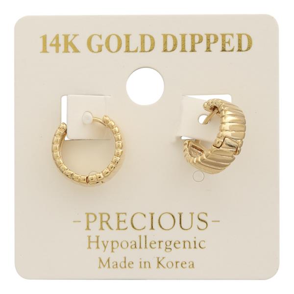 14K GOLD DIPPED RIBBED TEXTURE HUGGIE EARRING