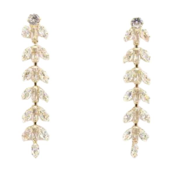 CZ LEAF LINEAR DANGLE EARRING