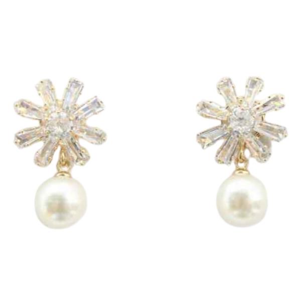 CZ PEARL FLOWER DROP EARRING