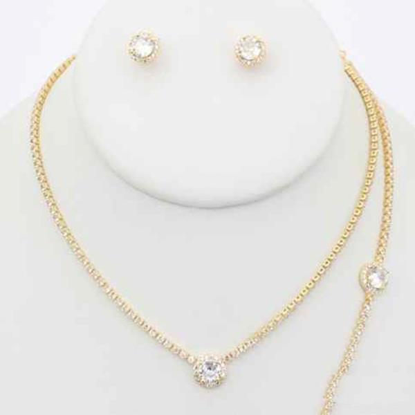 CZ TEARDROP LARIAT NECKLACE EARRING BRACELET SET