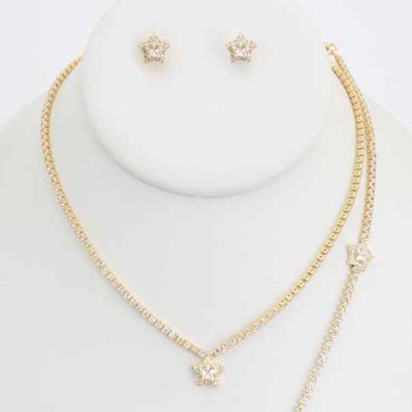 CZ STAR LARIAT NECKLACE EARRING BRACELET SET