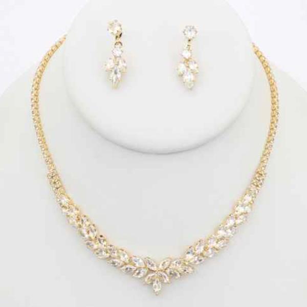 CZ FLORAL STATEMENT NECKLACE EARRING SET