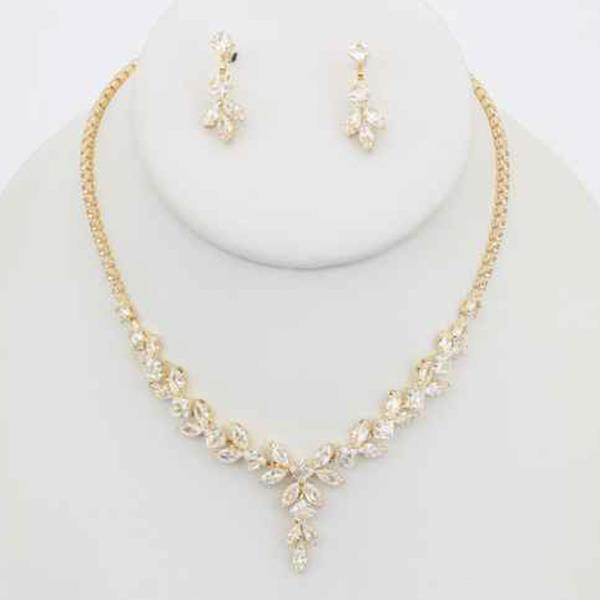 CZ FLORAL DROP NECKLACE EARRING SET