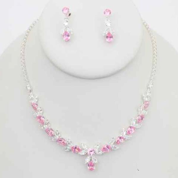 CZ TEARDROP STATEMENT NECKLACE EARRING SET