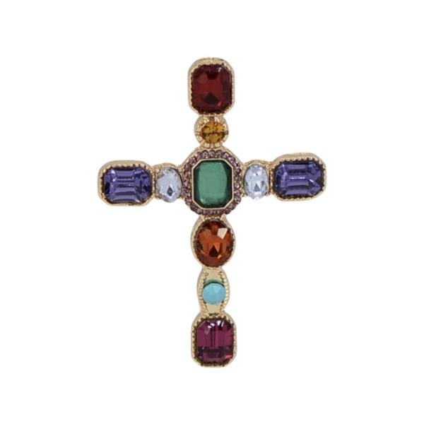 MULTI STONE CROSS BROOCH