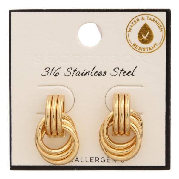 SECRET BOX  STAINLESS STEEL KNOB SHAPE HOOP EARRING