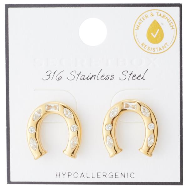 SECRET BOX STAINLESS STEEL HORSESHOE STUD EARRING